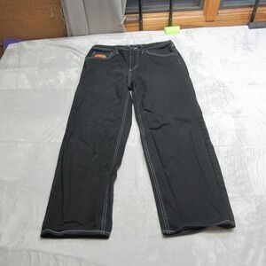 Empyre Y2K Jeans Mens 32x28 Black Denim Wide Leg Contrast Stitch Skate Relaxed